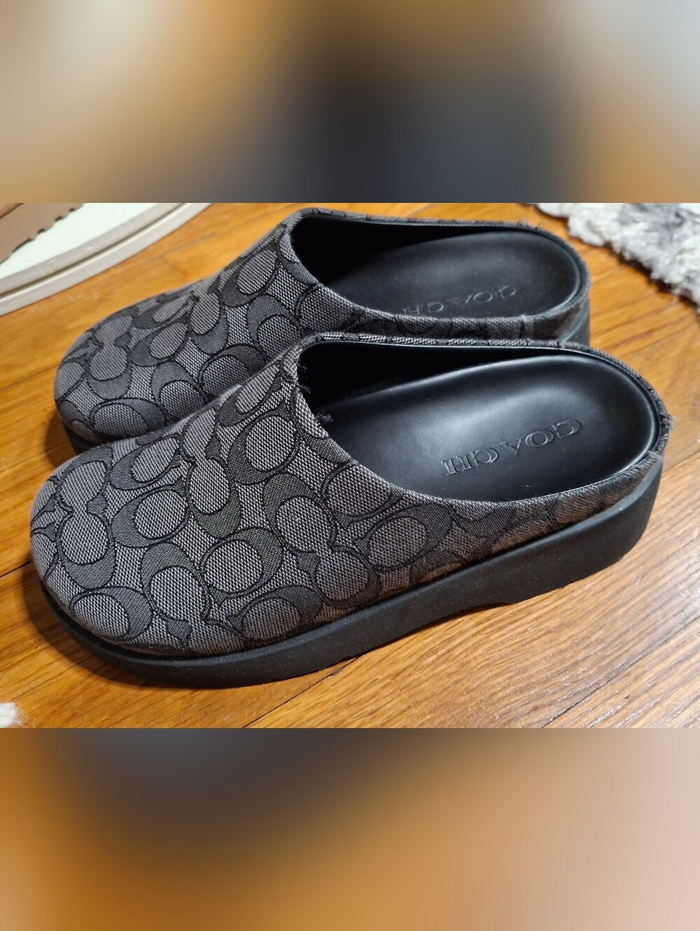 Coach Womens Link Mule Signature Jacquard Blk/Charcoal Sz 6 - No Box